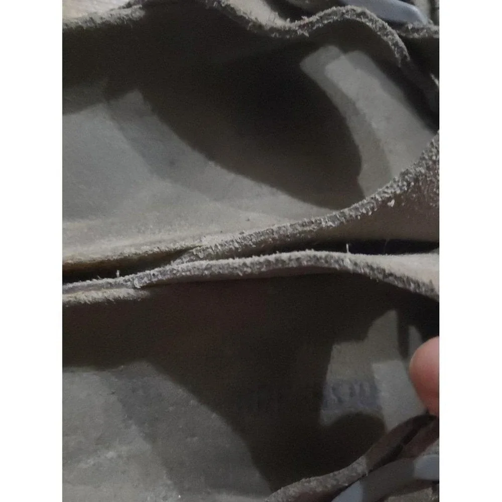 Arizona Soft Footbed Suede Leather Stone Coin Gray Sandal Slip On Boho Earthy 38